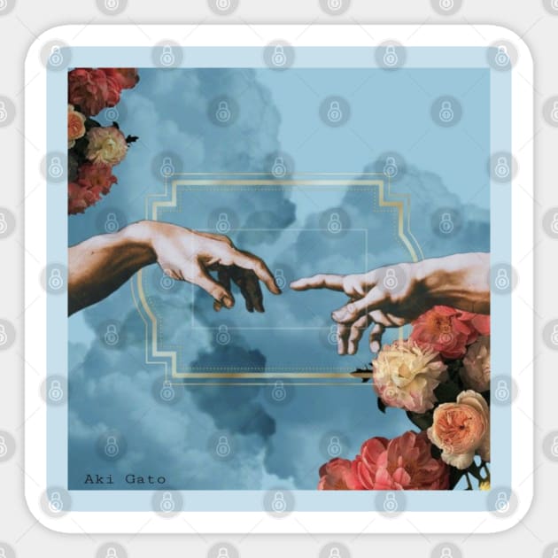 Aesthetics, The Creation of Adam, "The Touch", light academia, dark academia, blue, flowers Sticker by AGRHouse